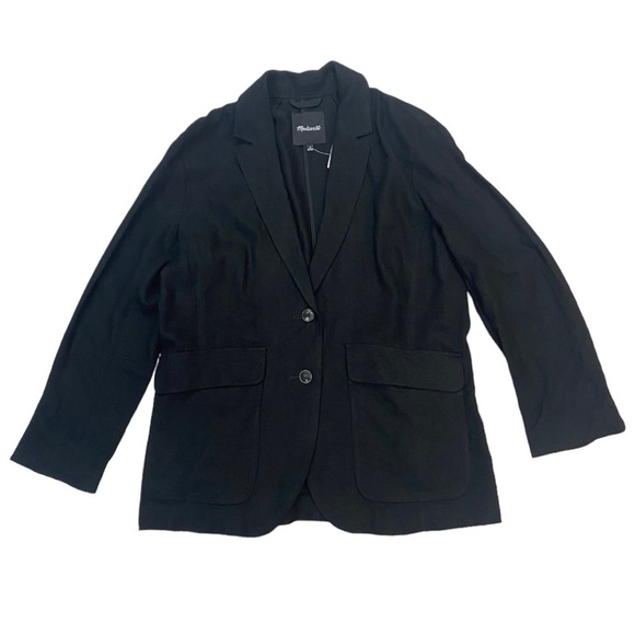 NWT Madewell Larsen Breezewoven Linen Blend Blazer in Black Size Medium - Picture 3 of 9
